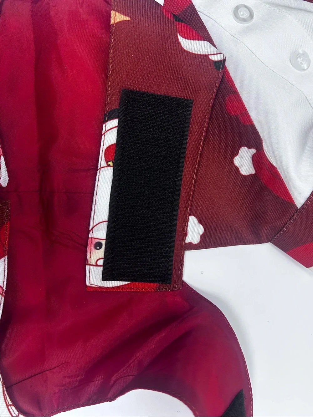 Santa Print Dog Tuxedo with Sequin Bow Tie - Burgundy medium